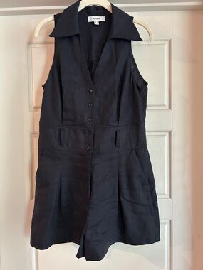 Reiss Navy Sleeveless Button-Front Romper
